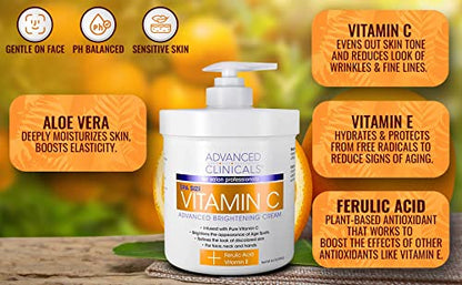 Advanced Clinicals Vitamin C Face & Body Cream Moisturizing Skin Care Lotion, Anti