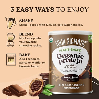 Four Sigmatic Organic Plant-Based Protein Powder Creamy Cacao Protein with Lion’s Mane