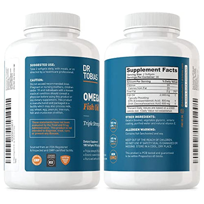 Dr. Tobias Omega-3 Fish Oil, Triple Strength, Supports Brain & Heart Health, 2000 mg