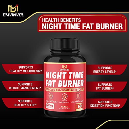 BMVINVOL Night Time Fat Burner, 12-in-1 Powerful Blend of Green Tea, Ceylon Cinnamon