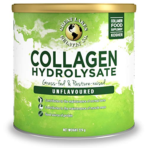 Great Lakes Gelatin Collagen Hydrolysate, Grass-Fed Bovine Hydrolysed Collagen Peptides Protein Powder Supplement, Unflavoured, 226g, Can