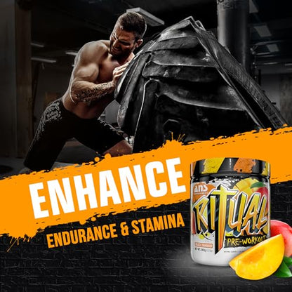 ANS Performance Ritual Pre Workout (30 Servings, 12.7 oz) - Complete Preworkout Formula - Energy, Focus, & Strength - Increase Power Output & Workout Volume - Endurance & Stamina (Peach Mango)