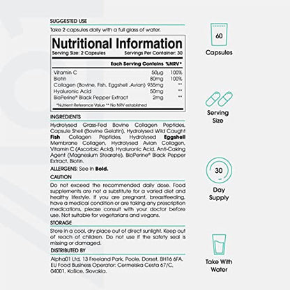 Multi Collagen Protein - Types I, II, III, V & X - Wild Caught Marine, Grass Fed Bovine, Eggshell