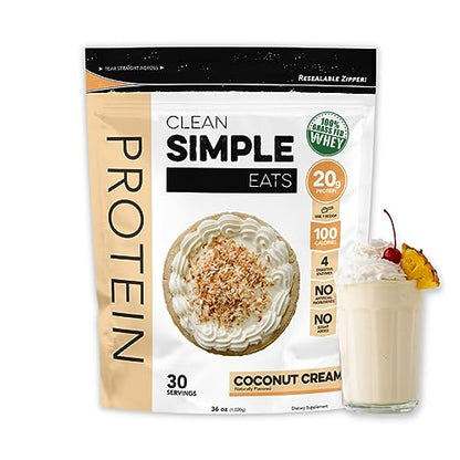 Clean Simple Eats Coconut Cream Whey Protein Powder, Natural Sweetened and Cold