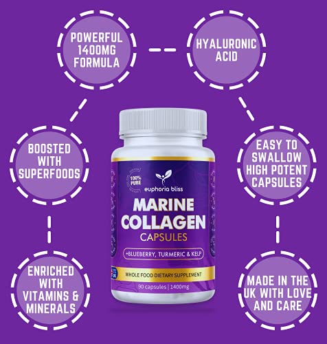 High Strength Marine Collagen Tablets - Skin, Hair, Nails & Joints - Fortified with Hyaluronic Acid