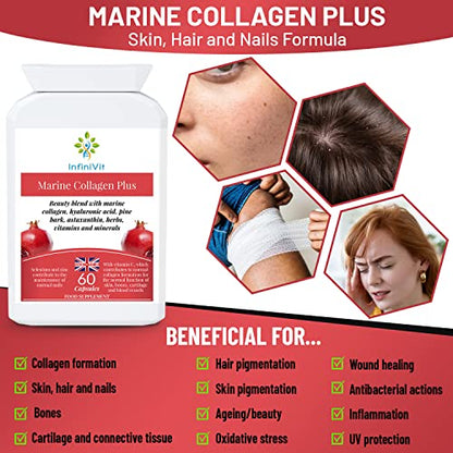 InfiniVit Marine Collagen Plus Blend Capsules - Hair Growth Enhancer with Enriched Vitamin C and Vitamin E