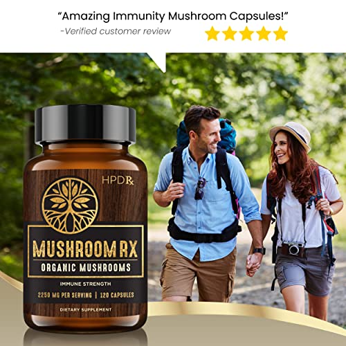 HPD Rx Mushroom Rx Organic Mushroom Extract Blend Max Immunity Dose, Lion’s Mane