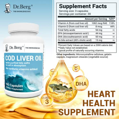 Dr. Berg Cod Liver Oil Capsules from Wild Caught Cod - No Smells or Bad Aftertaste