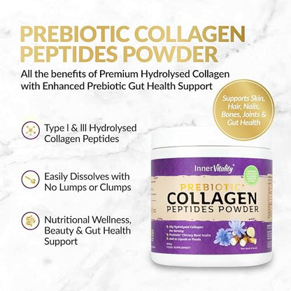 Prebiotic Collagen Powder - 390g Hydrolysed Bovine Collagen Peptides with Prebiotics for Gut Health & Skin