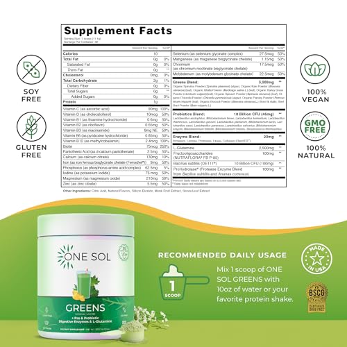 One Sol Greens, Super Greens Powder to Reduce Bloating & Improve Gut Health