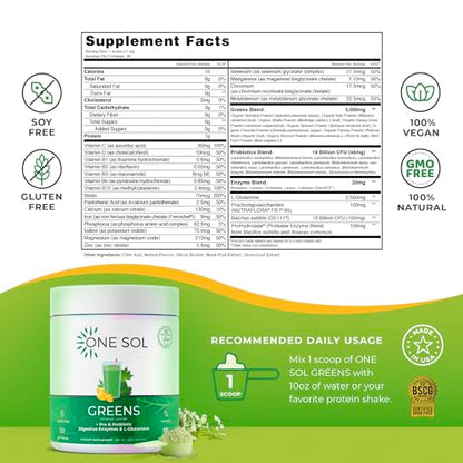 One Sol Greens, Super Greens Powder to Reduce Bloating & Improve Gut Health