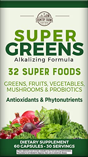 COUNTRY FARMS Super Greens Vegicaps, 32 Super Foods, Whole Food Supplement