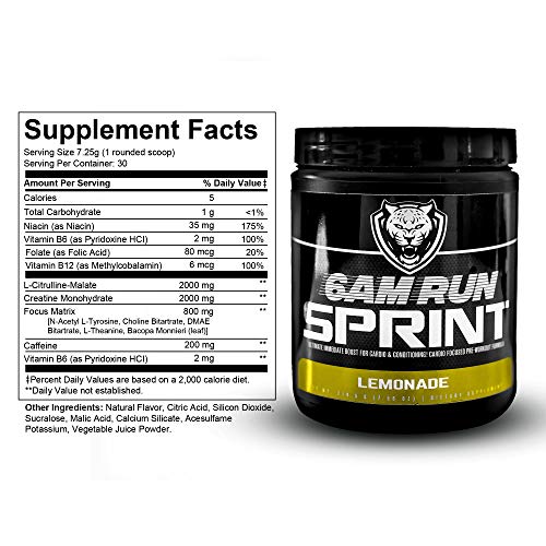 6AM Run Sprint - Pre Workout Powder for Instant Energy Boost for Cardio and Focus - No Jitters, High Energy Conditioning Formula - All Natural, Keto, Vegan (Lemonade, Full Bottle)