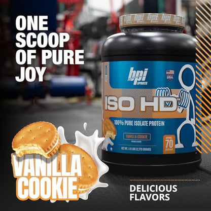 BPI Sports ISO HD Isolate Protein Vanilla Cookie, 76.8 oz - 69 Servings