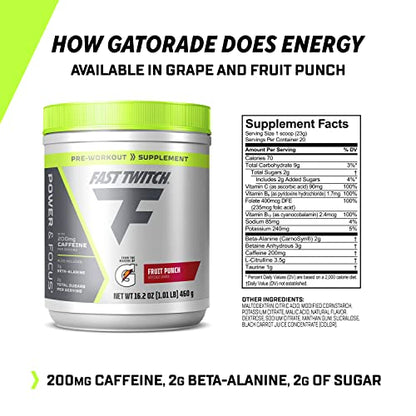 Fast Twitch, Caffeinated Pre-Workout Supplement Mix, Fruit Punch, 1.01lb (Pack of 1)