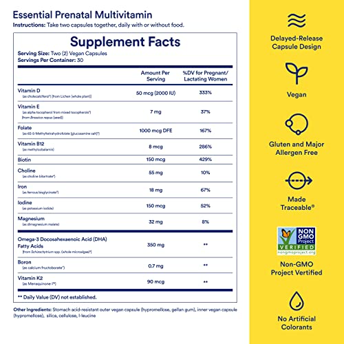 Ritual Prenatal Vitamins: Folate & Choline for Neural Tube Support, Omega-3 DHA