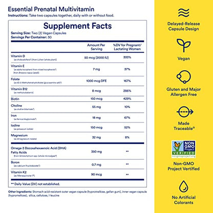 Ritual Prenatal Vitamins: Folate & Choline for Neural Tube Support, Omega-3 DHA