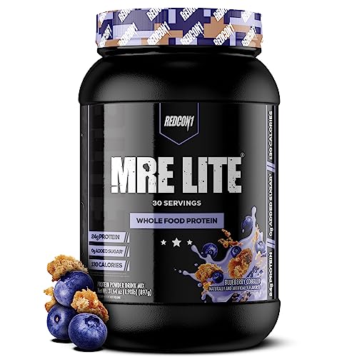 REDCON1 MRE Lite Whole Food Protein Powder, Blueberry Cobbler - Low Carb & Whey 