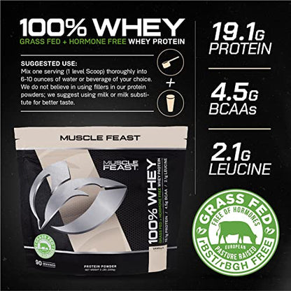 Muscle Feast 100% Grass-Fed Whey Protein, Pastured Raised Hormone Free All Natural