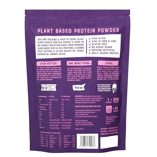 Roots 'n Shoots Vegan Protein, Shake, Berry Flavour, with Added B12, 26g Protein