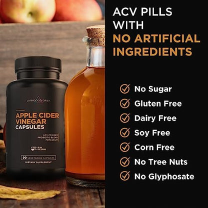 Livingood Daily Apple Cider Vinegar Capsules with The Mother - 1500mg ACV Capsule with