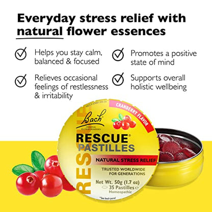 Bach RESCUE PASTILLES, Cranberry Flavor, Natural Stress Relief Lozenges