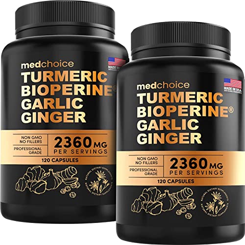 4-in-1 Turmeric and Garlic Supplements with Bioperine 2360 mg (240 ct) Turmeric Ginger 