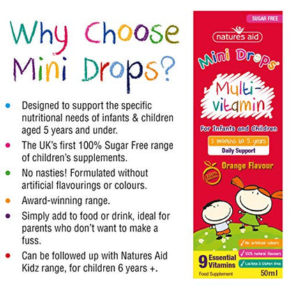 Natures Aid Mini Drops Multi-vitamin for Infants and Children, Sugar Free, 50 ml