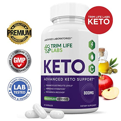 (2 Pack) Trim Life Labs Keto Pills Includes Apple Cider Vinegar Patented goBHB