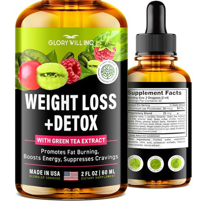 Glory Will Inc Weight Loss Drops Natural Detox Made in USA - Diet Drops for Fat Loss 