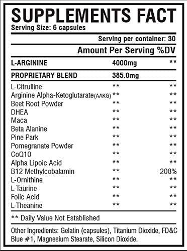 Nitric Oxide Supplement Booster Complex L Arginine 4000mg,L Citrulline, AAKG,Beet Root,Pre Workout Pills,Muscle Bulider,Growth,Pumps,Blood Flow,Vascularity,Heart Health,180 Capsules