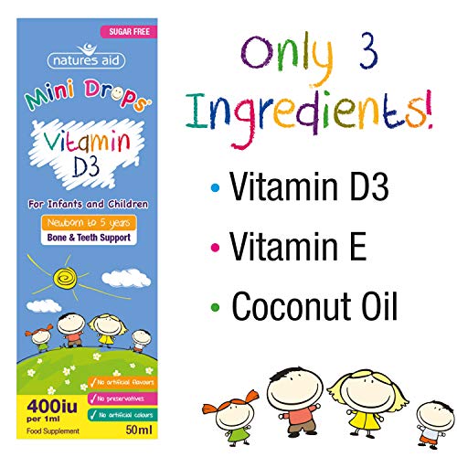 Natures Aid Vitamin D3 Mini Drops for Infants and Children, Sugar Free, 50ml