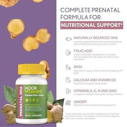 Noor Vitamins Halal Prenatal Vitamins with DHA and Folic Acid, Essential Vitamins