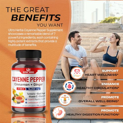 Cayenne Pepper 7 IN 1 - 16,250mg - with Ginger, Turmeric, Cinnamon, Black Pepper