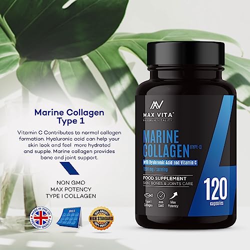 Marine Collagen Supplement 1200mg with Hyaluronic Acid & Vitamin C Hydrolysed Peptides Powder