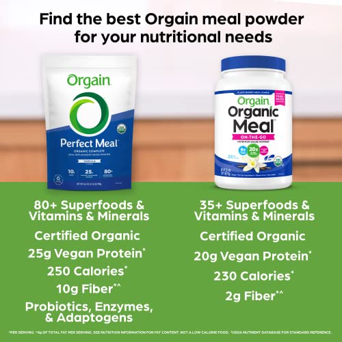 Orgain Organic Perfect Meal Replacement Protein Powder, Vanilla - 25g Plant Based Protein