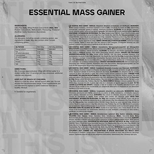 Bulk Essential Mass Gainer, Protein Shake for Weight Gain, Vanilla, 2.5 kg