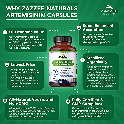 Zazzee High Absorption Artemisinin, 100 mg per Capsule, 120 Vegan Capsules, with 5 mg