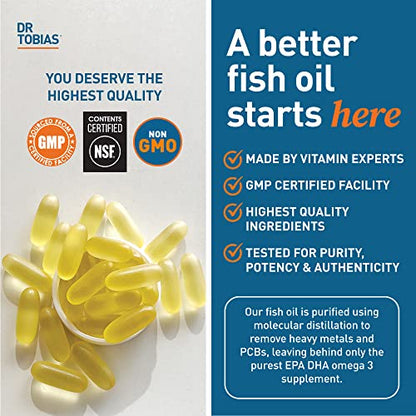 Dr. Tobias Omega-3 Fish Oil, Triple Strength, Supports Brain & Heart Health, 2000 mg