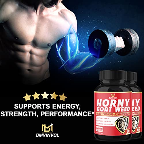 BMVINVOL (2 Packs) Horny Goat Weed Capsules, 14000mg Herbal Equivale