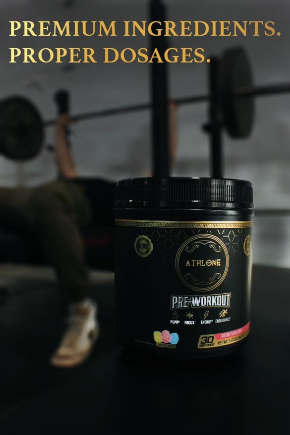 Athlone Pre-Workout Powder Cotton Candy Performance Blend- Supplement - Energy with Caffeine, L-Citrulline, Beta Alaline, Himalayan Pink Salt - No Artificial Dyes (30 Servings)