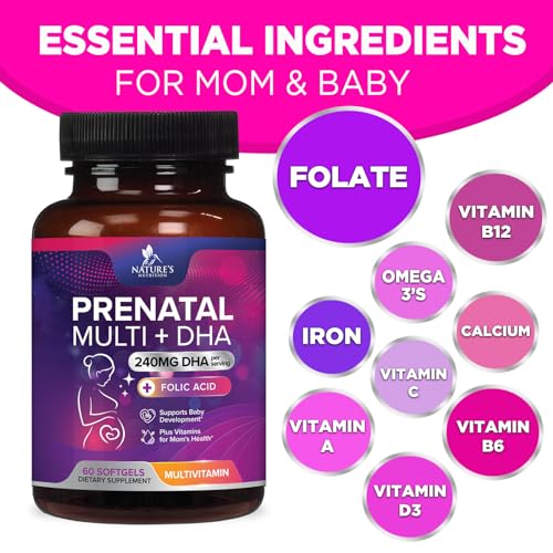 Women's Prenatal Multivitamin with Folic Acid & DHA, Prenatal Vitamins w/ Folate, Omega 3