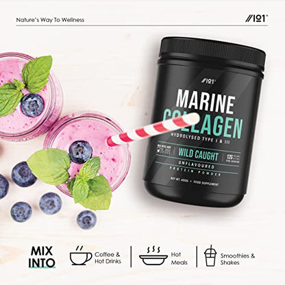 Marine Collagen Powder Supplement - 400g - Wild-Caught Canadian Marine Collagen - Unflavoured - Types 1 & 3 Hydrolysed Collagen