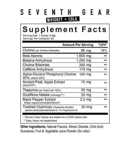 Axe & Sledge Seventh Gear V2 High-Stimulant Pre-Workout, Increases Energy, Focus, Power, Endurance, and Strength (Whiskey Cola, 60 Servings)