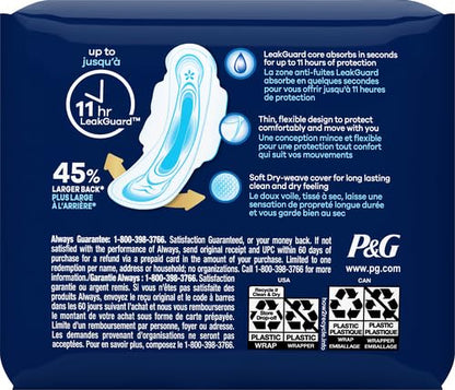 Always Ultra Thin Size 4 Overnight Pads With Wings Unscented, 14 Count (3700030165)