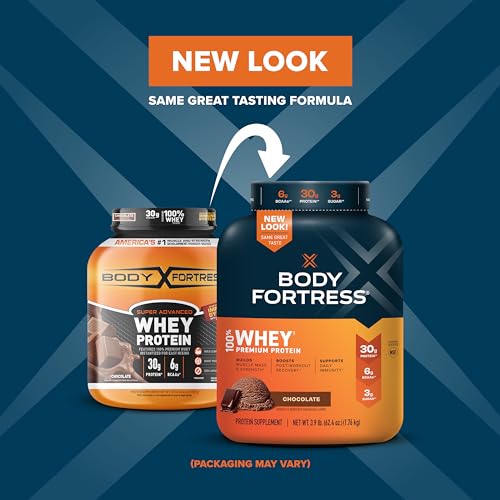 Body Fortress 100% Whey, Premium Protein Powder, Chocolate, 3.9lbs Packaging May