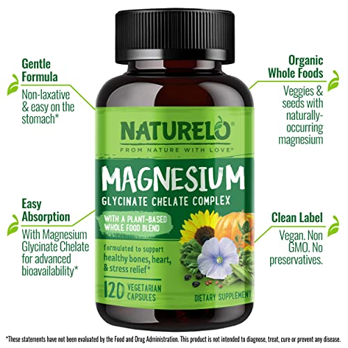 NATURELO Magnesium Glycinate Chelate Complex - 200 mg Magnesium with Organic