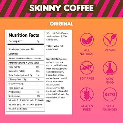 Skinny Boost Skinny Coffee- (Unflavored) Instant Sticks Made with Arabica Coffee, Garcinia