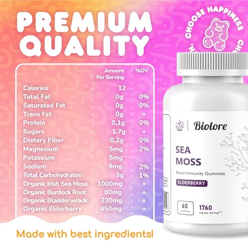 Biolore Sea Moss Gummies with Elderberry, Contains Irish Sea Moss, Organic Extract