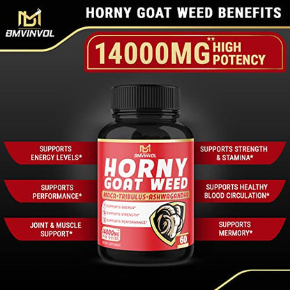 BMVINVOL (2 Packs) Horny Goat Weed Capsules, 14000mg Herbal Equivale